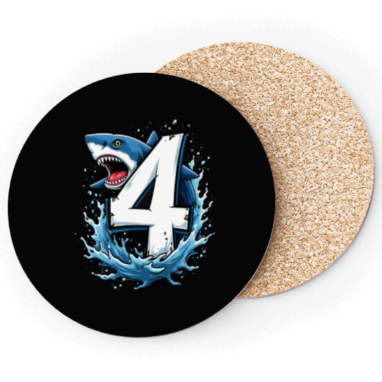 Shark Children Birthday with Number 4 Splash Coasters