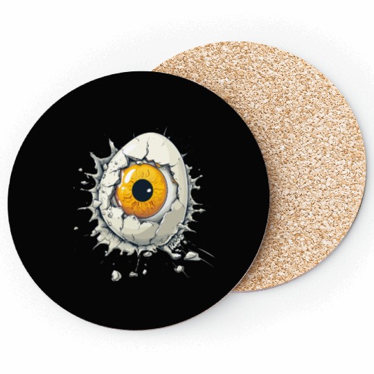 Creepy Orange Eye Hatching from Egg Coasters