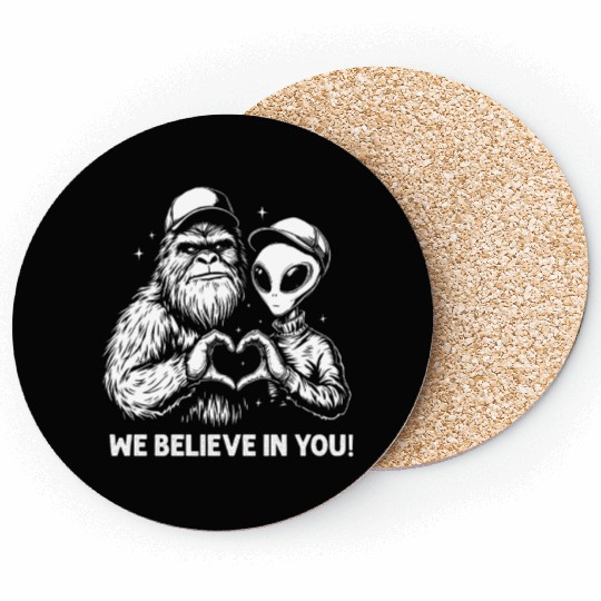 Alien Bigfoot Heart Hands Cryptid Funny Coasters