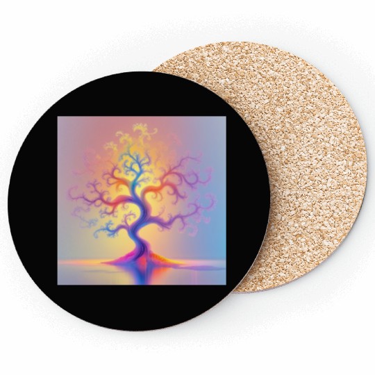 Psychedelic Tree of Light –Minimal Abstract Nature Coasters