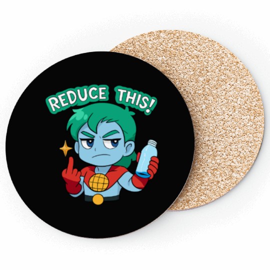 Chibi Style Captain Planet Reduce This!Design Coasters