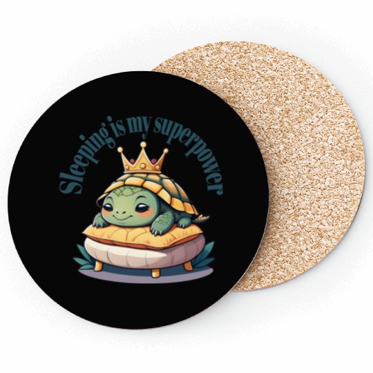 Nap Time Turtle on Pillow Throne - Superpower. Coasters