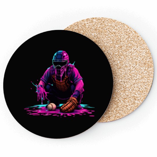 Neon Baseball Catcher Art Cool Vaporwave Sports Coasters