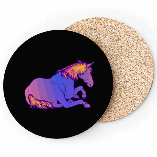 Purple Horse Lying Down, Hand Drawn, Bright Colors Coasters