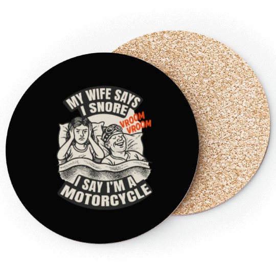 Snoring Husband Joke – Motorcycle Sound Humor Coasters