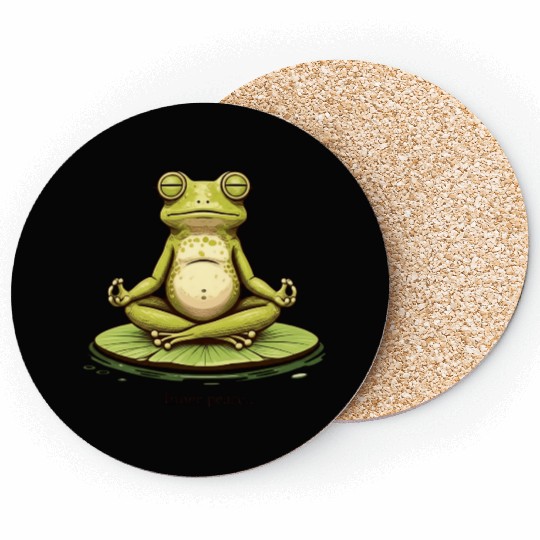 Funny Zen Frog Meditating on Lily Pad – Yoga Coasters
