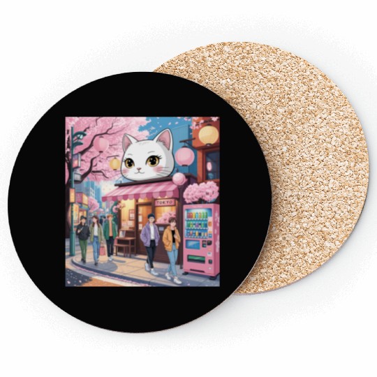 Tokyo Sakura Stroll – Cute Girl Under Cherry Bloss Coasters