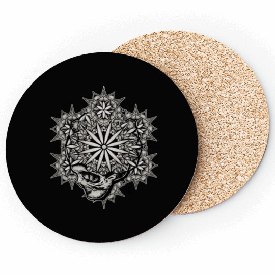 Life and Death Sacred Geometry Skull Flower Coasters