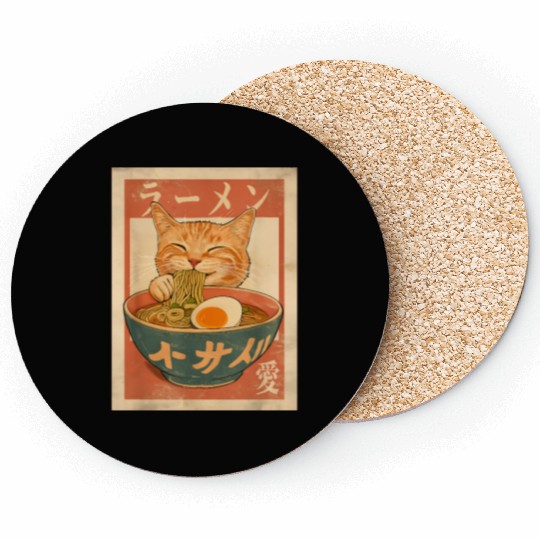 Cat Ramen Funny Japanese Vintage Coasters