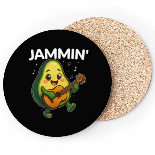 Jammin' Funny Cute Kawaii Avocado Playing Guitar Coasters