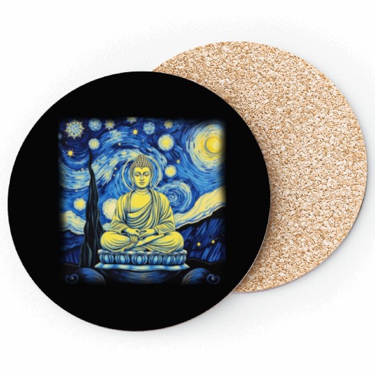 Starry Night Buddha Zen Art Inspired by Van Gogh Coasters