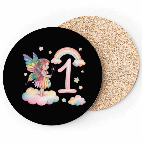Magical Rainbow Fairy Elf 1st Birthday Girl Coasters