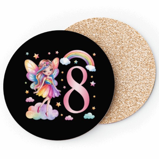 Magical Rainbow Fairy Elf 8th Birthday Girl Coasters