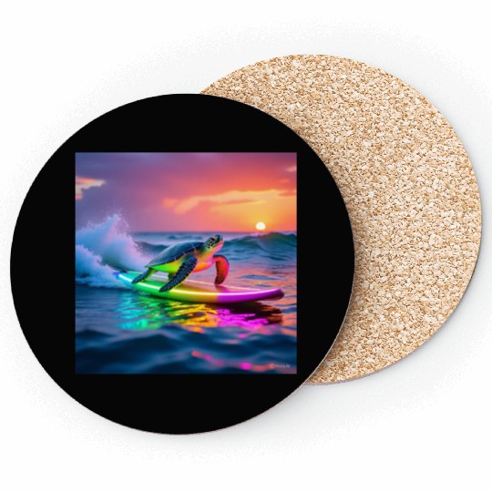 sea turtle design neon turtle Coasters