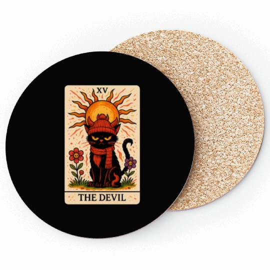 Devil Cat Tarot Card, Grumpy Cat Art, Mystical Coasters