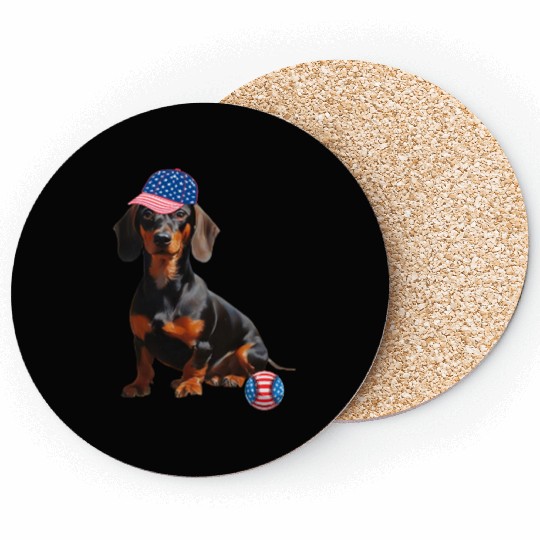 Dachshund dog baseball lover us flag Coasters