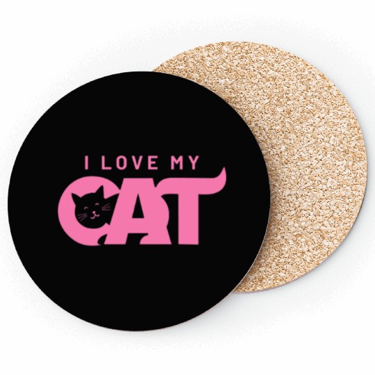 I Love My Cat – Cute Pink Cat Face Graphic Coasters