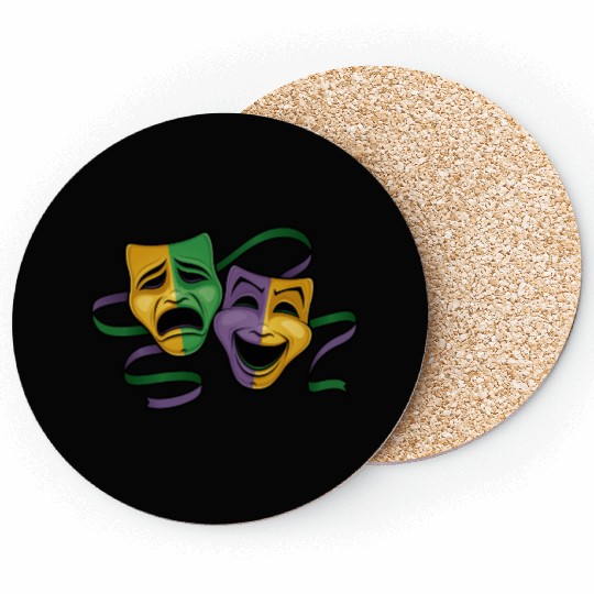 Festive Mardi Gras Party Happy & Sad Theater Masks Coasters