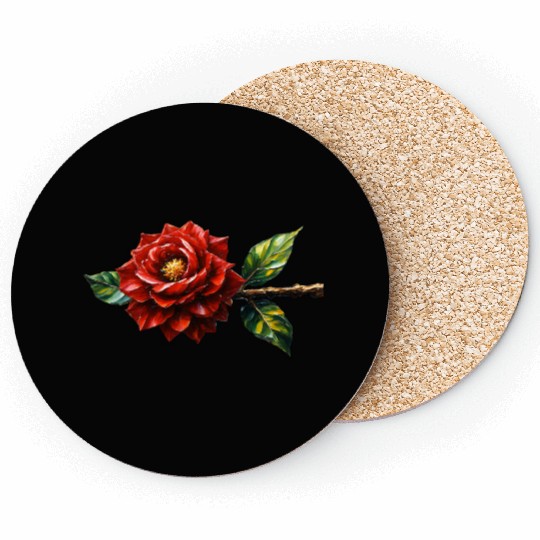 Crimson Rose Bloom – Botanical Clipart Coasters