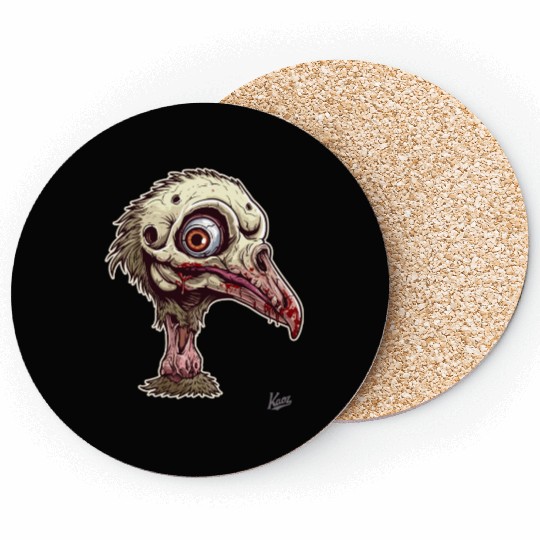 Zombie Ostrich Head Creepy Undead Bird Art Coasters