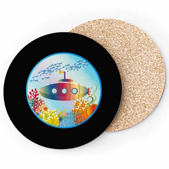 Colorful Submarine in a Tropical Coral Reef Coasters