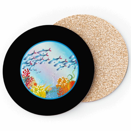 School of colorful fish in a coral reef Coasters