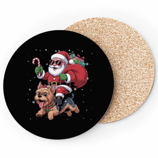Santa Claus Yorkie Dog Christmas In July Coasters