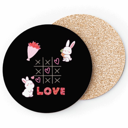 Sweet Bunny Love Tic Tac Toe Design Coasters