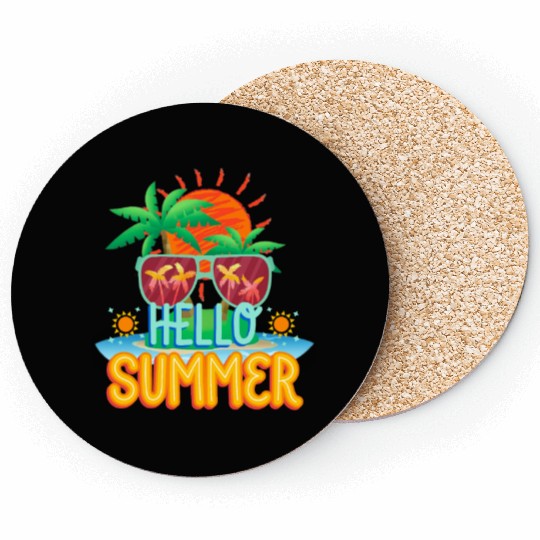 Vibrant Summer Sun and Palm Sunglasses Design Coasters