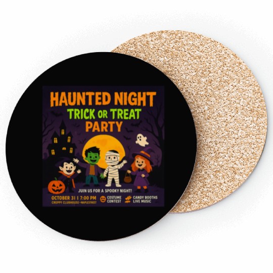 Halloween Haunted Night Trick or Treat Party Coasters