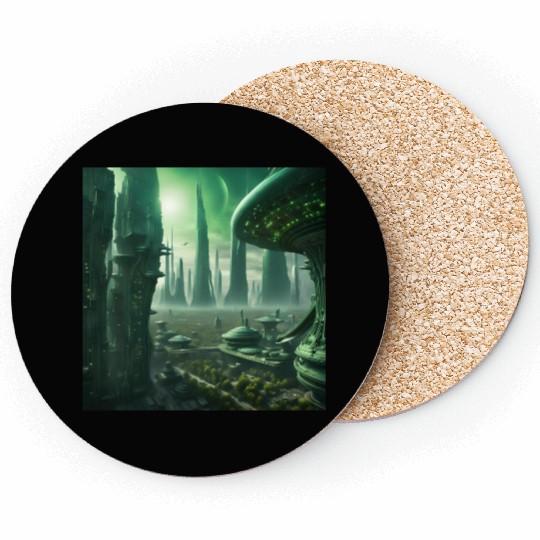 Futuristic Cityscape with Alien Planets Coasters