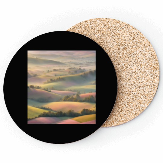 Pastel Rolling Hills Landscape Coasters