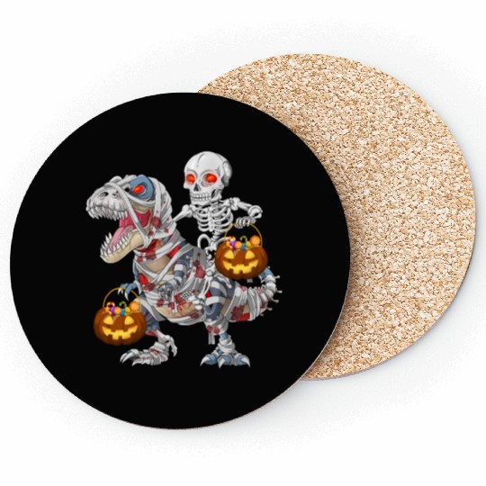 Skeleton Riding Zombie Mummy Dinosaur Halloween Coasters