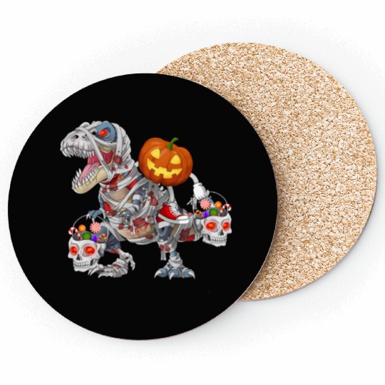 Pumpkin Riding Zombie Mummy Dinosaur Halloween Coasters