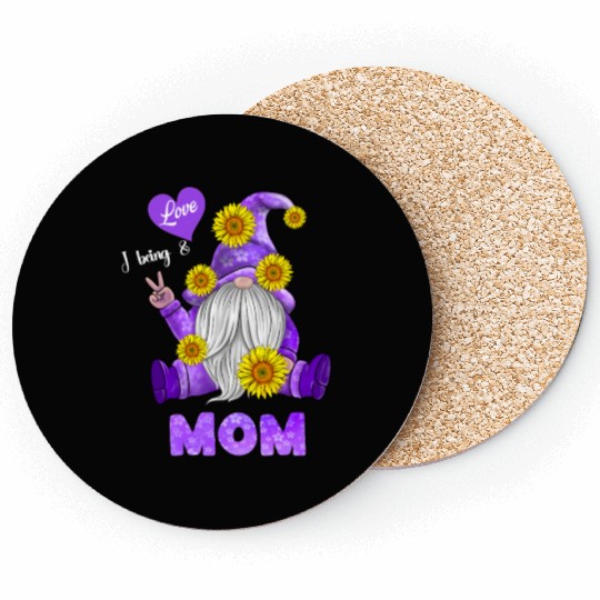 I Love Being A Mom - Purple Gnome Sunflower Peace Coasters