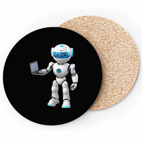Futuristic Robot with Data Laptop Design Coasters