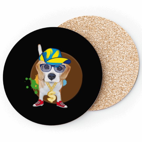 Cool Hip-Hop Beagle with Sunglasses & Style Coasters