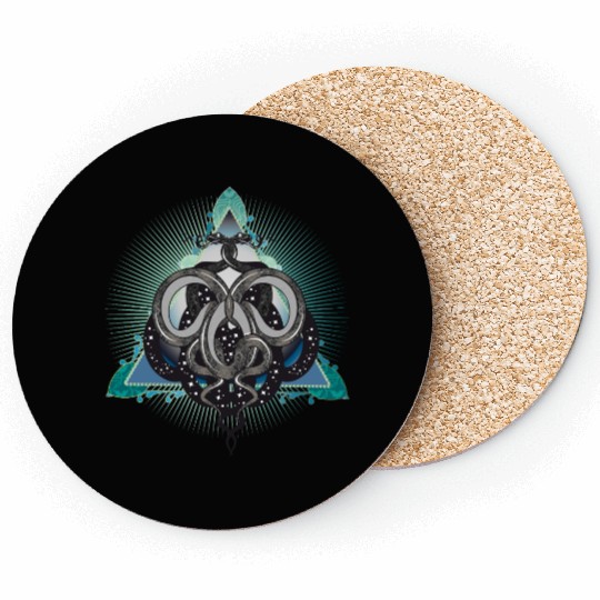 Mystical Snake Symbol with Stars in a Triangle Coasters