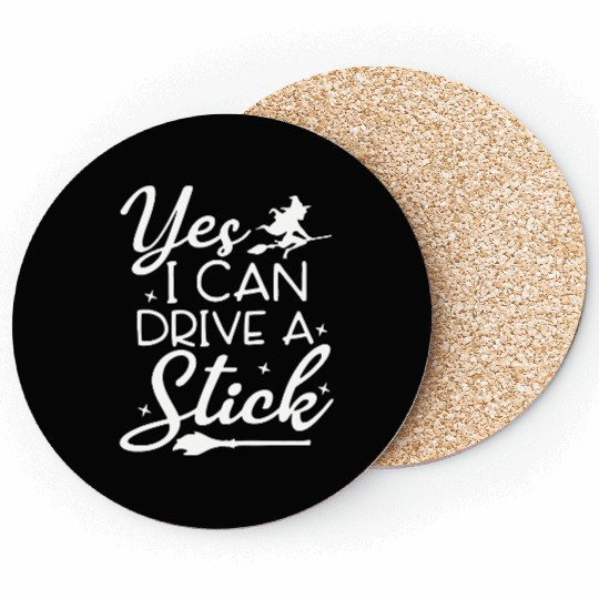Whimsical Witch Riding Stick Figure Design Coasters