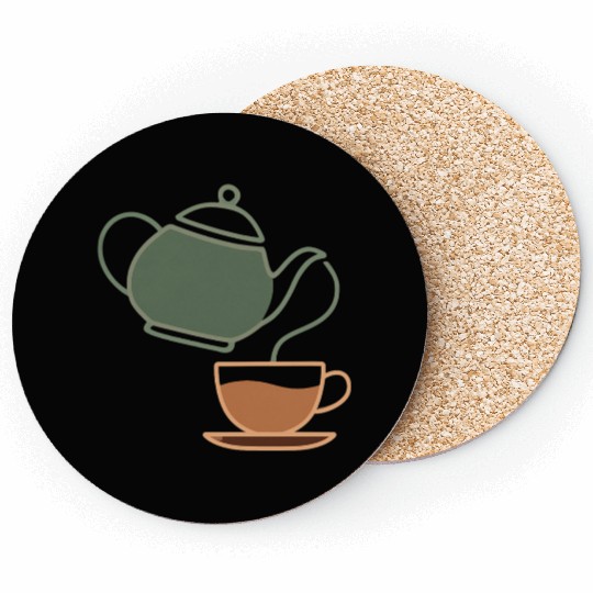 Vintage Tea Kettle and Cup Silhouette Coasters