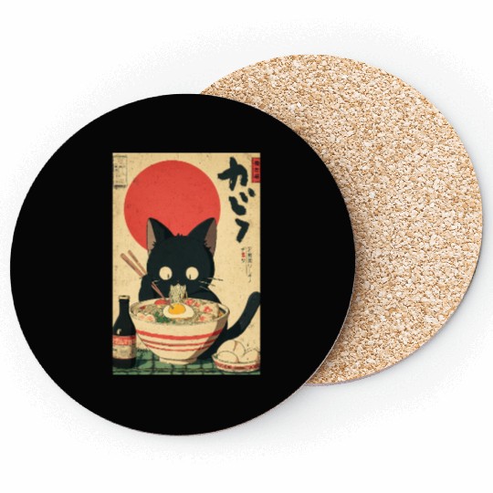 Ramen Cat Retro Poster Coasters