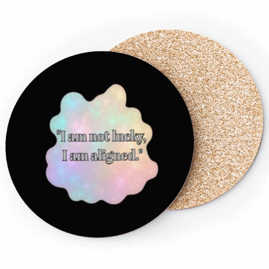 Aligned and Lucky Quote Background Coasters