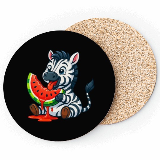 Cute zebra with watermelon summer cartoon Coasters