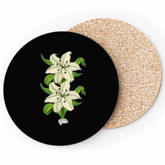 Elegant White Lily Botanical Illustration Coasters