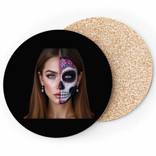 Day of the Dead Sugar Skull Face Art Coasters