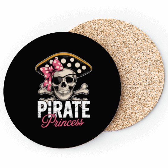 Pirate Princess Skull and Crossbones with Pink Bow Coasters