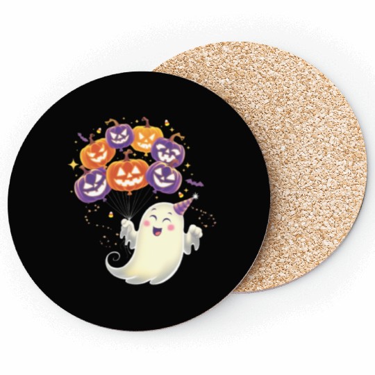 Halloween Ghost with Jack-o'-Lantern Balloons Coasters