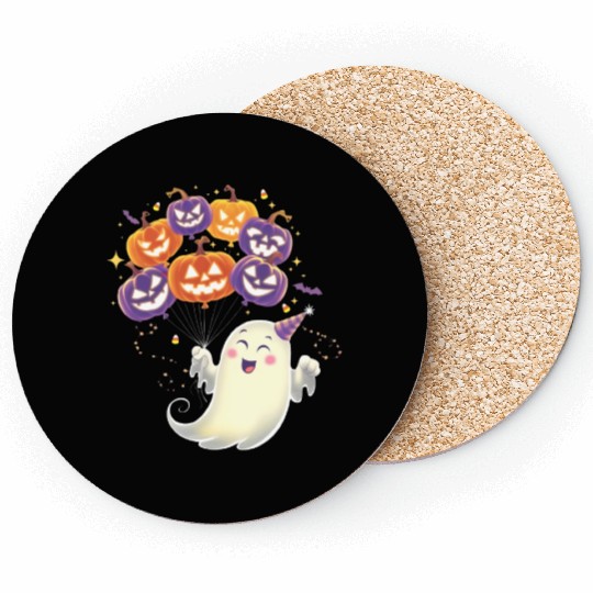 Halloween Ghost with Jack-o'-Lantern Balloons Coasters