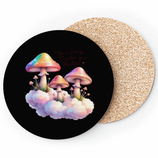 Colorful Mushrooms with Inspirational Quote Coasters