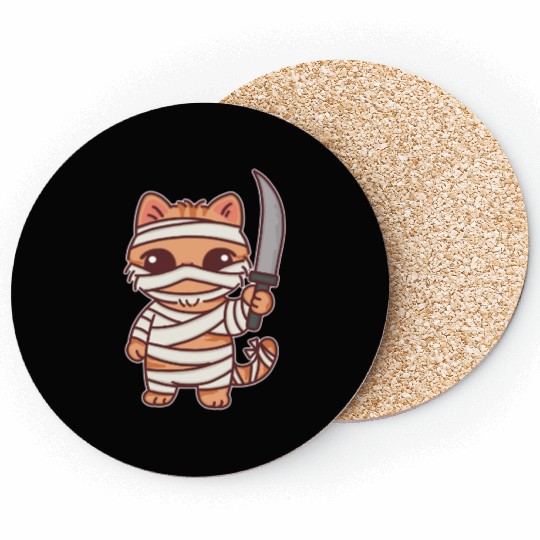 Mummy Cat Warrior Cartoon Design Coasters